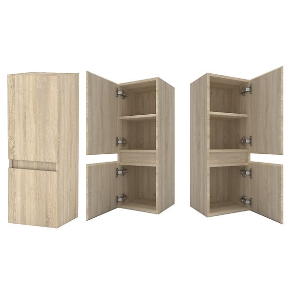 AICA SANITAIRE - AICA Ensemble meuble vasque L.60cm 2 tiroirs + lavabo + LED miroir rond 60cm + colonne,chêne A - large