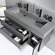 LUXURYBAIN - Meuble salle de bain double vasque 120cm gris et effet marbre gris avec miroir LED LB-8512G-120 - vignette