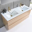 LUXURYBAIN - Meuble salle de bain double vasque 120cm bois naturel avec miroir LED LB-8331C - vignette