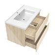 AICA SANITAIRE - AICA ensemble meuble salle de bain 80 cm Chêne Wotan brillant avec 2 tiroirs à fermeture automatique, lavabo céramique simple + colonne, suspendu - vignette