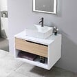 LUXURYBAIN - LuxuryBain- Meuble de salle de bain simple vasque 80cm bois et blanc avec miroir LED LB-8153-80 - vignette
