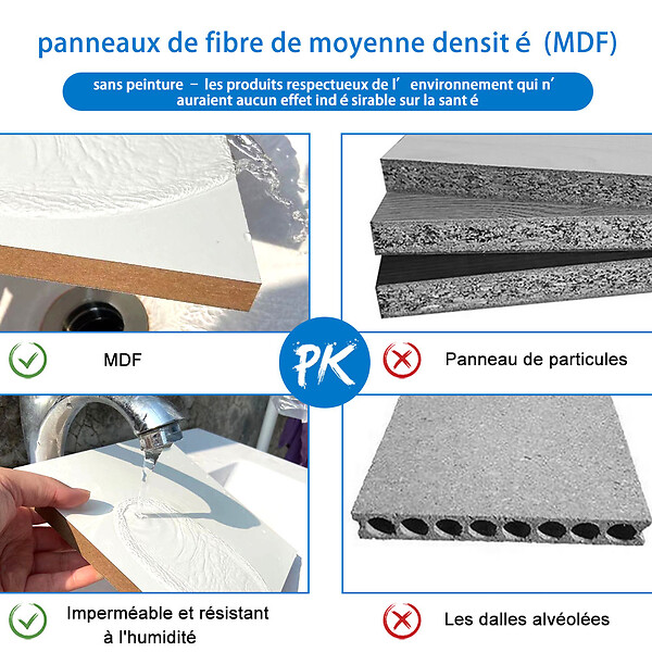 AICA SANITAIRE - Ensemble meuble de salle de bain 60cm, vasque céramique et LED miroir mural, blanc - large