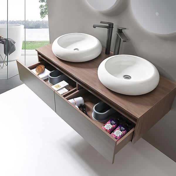LUXURYBAIN - LuxuryBain - Meuble de salle de bain double vasque 120cm bois foncé avec miroir led - large