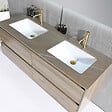 LUXURYBAIN - Meuble salle de bain double vasque 140cm bois et effet marbre marron avec miroir LED LB-8475M-140 - vignette