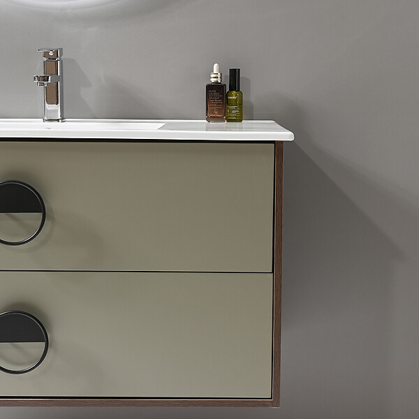 LUXURYBAIN - LuxuryBain - Meuble de salle de bain simple vasque 80cm bois et vert avec miroir led - large