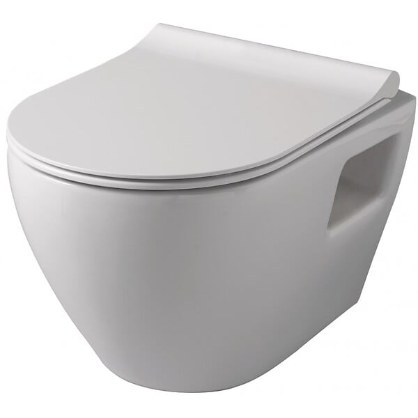 PLANETE BAIN - Pack WC suspendu avec bâti Verre blanc + Cuvette suspendue sans bride et abattant slim - large