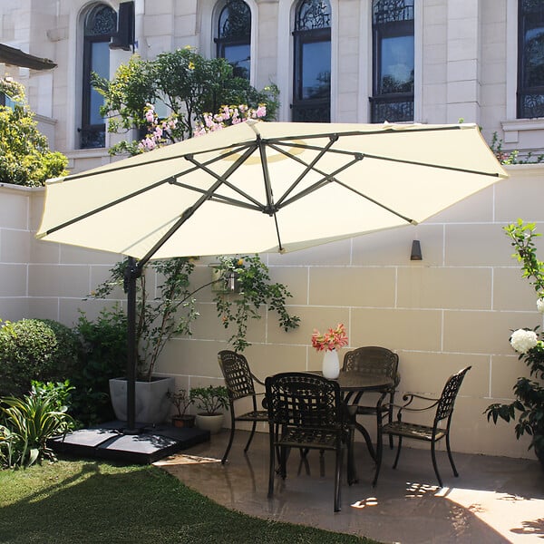 CONCEPT USINE - Parasol  écru droit rond 3,5 x 3,5 m rotatif à 360 CASTILLO - large