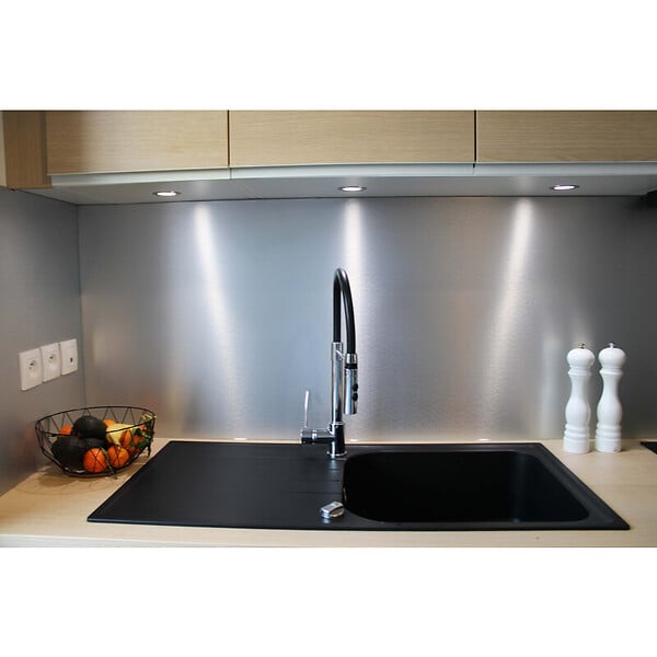MCCOVER - Crédence - réversible - en aluminium brossé / aluminium brut 200 x 100 x 0.3 cm + 3 profils de finition en U Aluminum brossé, ep.3 mm, l.100 cm, L.200 cm - large