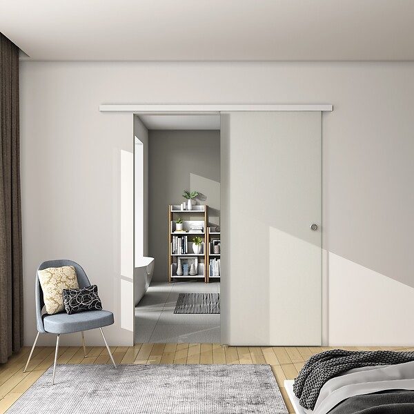 AICA SANITAIRE - AICA porte coulissante 100x225cm porte intérieure coulissante en verre sablé, porte intérieure avec un rail blanc - large