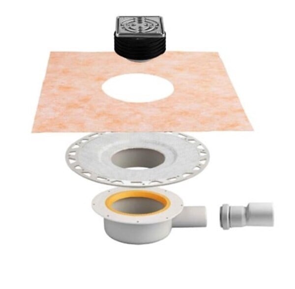 SCHLUTER - Kits complets pour évacuation sortie horizontale avec siphon intégré et grille DESIGN 1 CLASSIC KERDI DRAIN - Evacuation DN 40/50 - grille inox avec - large