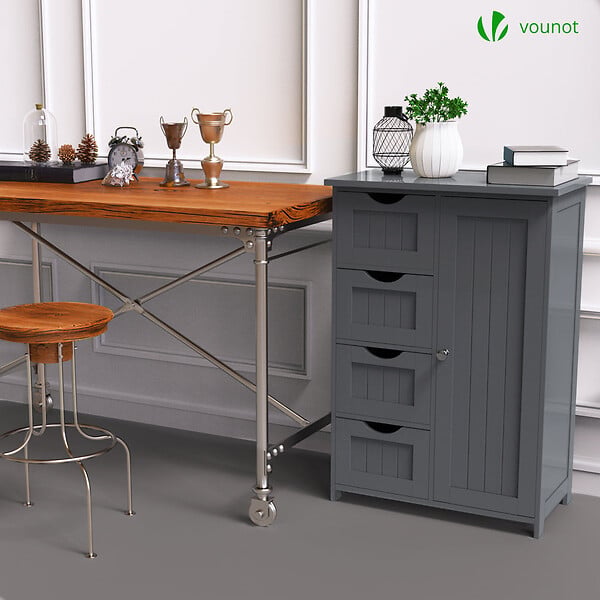 VOUNOT - Meuble de salle de bain rangement 4 tiroirs 1 porte 82x55x30cm gris - large