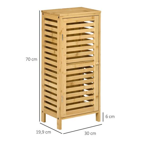 KLEANKIN - Meuble bas de salle de bain une porte - étagère réglable - bois de bambou verni - large