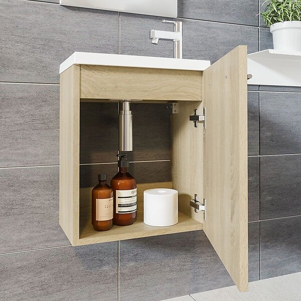 ALLIBERT - Ensemble meuble lave-mains avec miroir BELEM PACK - L 40 x H 51 x P 25 cm - 40 cm- couleur chêne - large