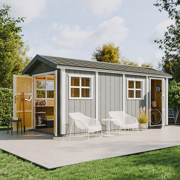 TIMBELA - Abri de Jardin Qualité Premium 8.52 + 2.95 m² - H252x250x530 cm - Construction de Panneaux LP Smartside - Timbela M915C - large