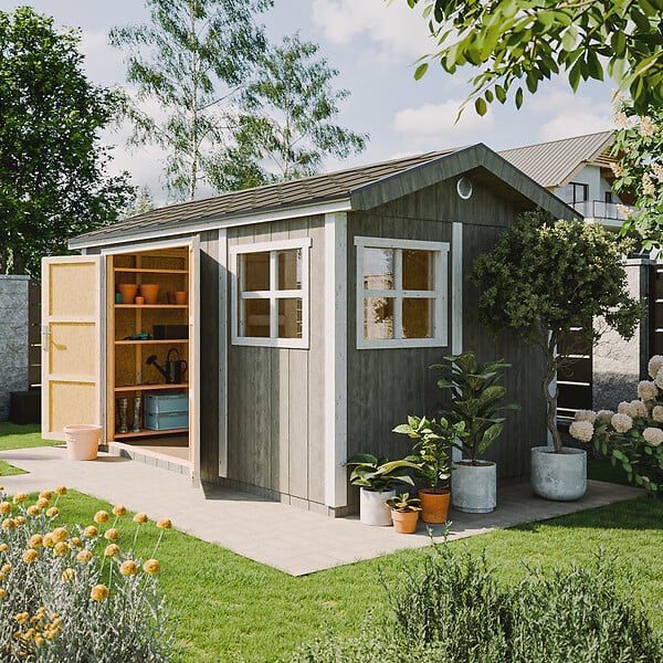 TIMBELA - Abri de Jardin Qualité Premium 8,68 m² - H252x250x412 cm - Construction de Panneaux LP Smartside - Timbela M914A-TERRA BROWN - large