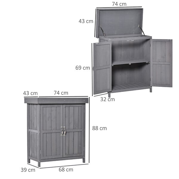 OUTSUNNY - Armoire de jardin sur pied double porte étagère et toit bitumé relevable dim. 74L x 43l x 88H cm bois sapin gris - large
