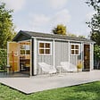 TIMBELA - Abri de Jardin Qualité Premium 11,47 m² - H252x250x530 cm - Construction de Panneaux LP Smartside - Timbela M915C-HARVEST HONEY - vignette