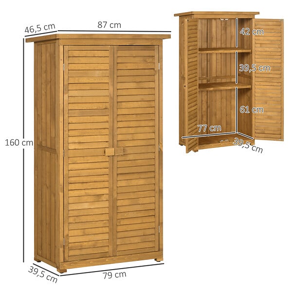 OUTSUNNY - Armoire de jardin abri jardin remise pour outils sur pied 2 étagères portes persiennes toit bitumé étanche bois sapin pré-huilé - large