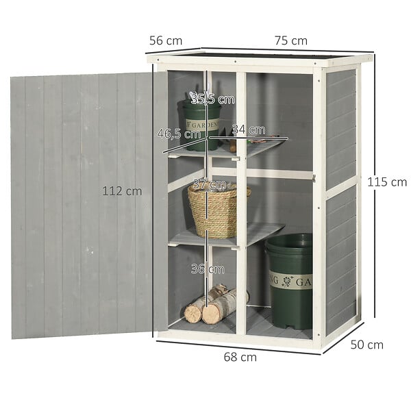 OUTSUNNY - Armoire abri de jardin remise pour outils - grande porte verrouillable loquet - 2 étagères - toit bitumé incliné bois de sapin blanc gris - large