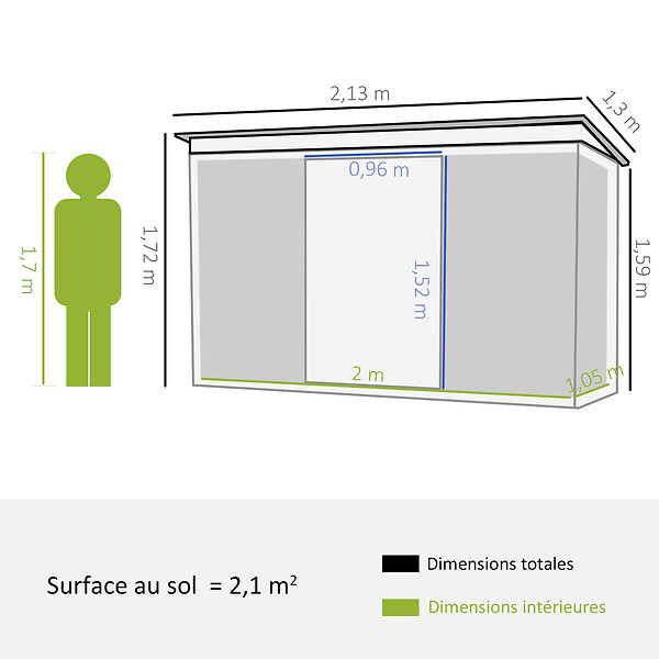 OUTSUNNY - Abri de jardin - remise pour outils - fondation incluse - cabanon 2 portes coulissantes verrouillables - dim. 213L x 130l x 173H cm - tôle d'acier vert - large