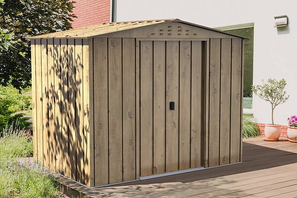 DURAMAX - Abri de jardin métal WOODGRAIN - 4,75m² - kit ancrage - Imitation bois - large