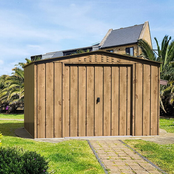 DURAMAX - Abri de jardin métal WOODGRAIN - 7,75m² - kit ancrage - Imitation bois - large