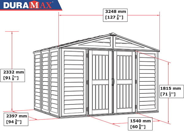 DURAMAX - Abri PVC DARK GREY Apex 8,05m² - kit fondation, 2 fenêtres, 2 puits de lumière - Gris - large
