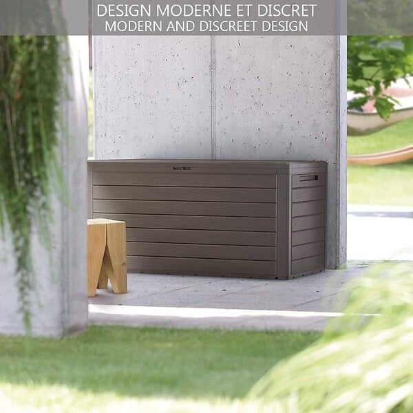 VOUNOT - Coffre de Rangement Exterieur 280L  en PP 116x44x55CM Style Bois Marron - large
