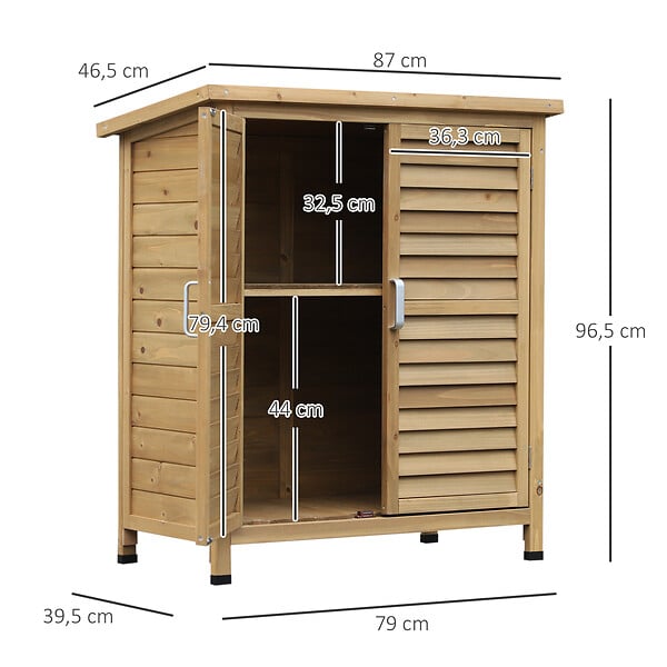 OUTSUNNY - Armoire de jardin abri jardin remise pour outils sur pied dim. 87L x 46l x 96H cm étagère portes persiennes toit bitumé bois sapin autoclave vert - large