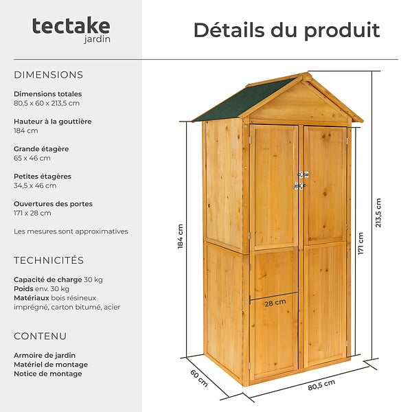TECTAKE - Armoire de jardin Kadi 80,5 x 60 x 213,5 cm marron - large