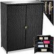 TECTAKE - Armoire de jardin en rotin Monza, structure en aluminium, 4 compartiments noir - vignette