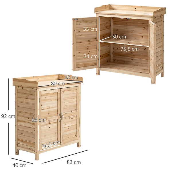 OUTSUNNY - Armoire de jardin sur pied avec plateau - double porte, étagère - bois de sapin pré-huilé - large
