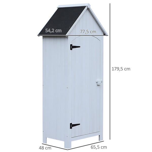 OUTSUNNY - Armoire abri de jardin remise pour outils 3 étagères porte loquet toit pente bitumé dim. 77L x 54l x 179H cm bois sapin pré-huilé blanc - large