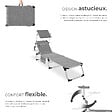 TECTAKE - Chaise longue en aluminium Lorella, rembourrée et pliable gris tacheté - vignette