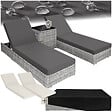 TECTAKE - Lot de 2 bains de soleil luxe résine en tressée aluminium avec table rangement gris - vignette