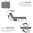 TECTAKE - Bain de soleil pliable avec appui-tête structure acier polyester couleurs gris clair - vignette