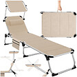 TECTAKE - Chaise longue en aluminium Lorella, rembourrée et pliable beige - vignette