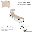 TECTAKE - Chaise longue en aluminium Lorella, rembourrée et pliable beige - vignette