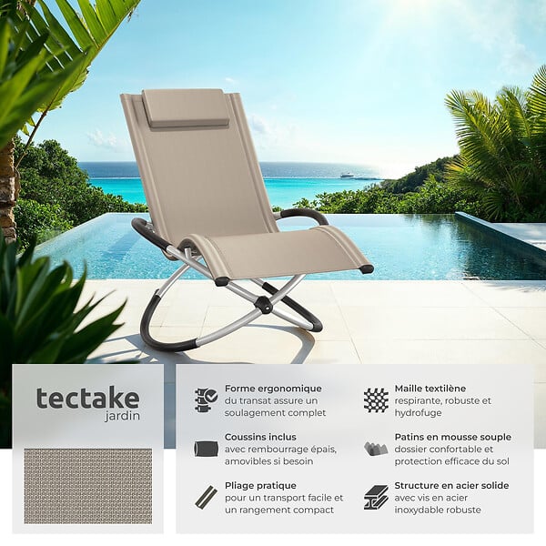 TECTAKE - Bain de soleil Paulina ergonomique, pliable, 150 kg beige - large