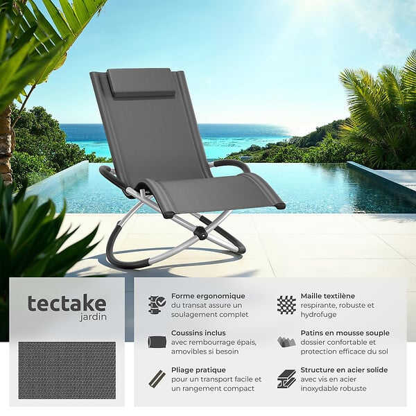 TECTAKE - Bain de soleil Paulina ergonomique, pliable, 150 kg gris - large