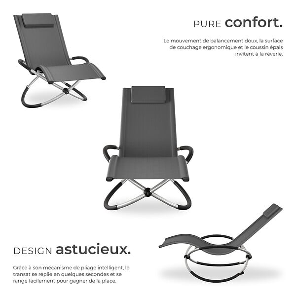TECTAKE - Bain de soleil Paulina ergonomique, pliable, 150 kg gris - large