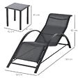 OUTSUNNY - Lot de 2 bains de soleil design contemporain table basse plateau verre trempé métal époxy textilène noir - vignette