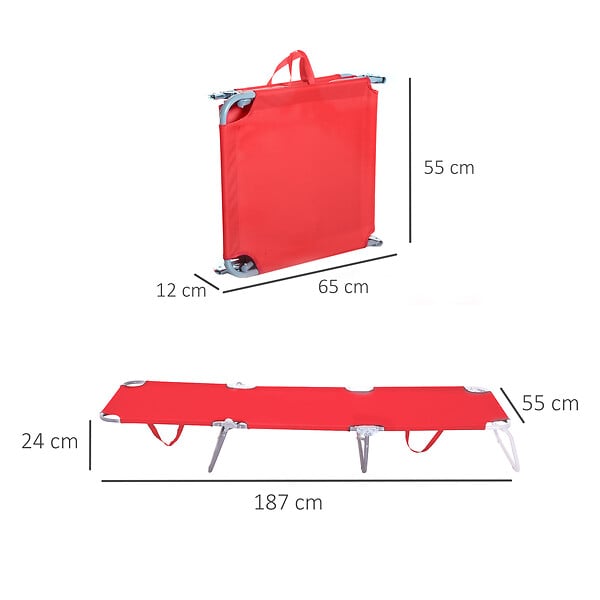 OUTSUNNY - Bain de soleil transat pliable dossier réglable multipositions métal et polyester rouge - large