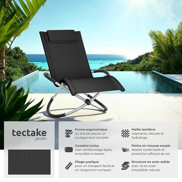 TECTAKE - Bain de soleil Paulina ergonomique, pliable, 150 kg noir - large