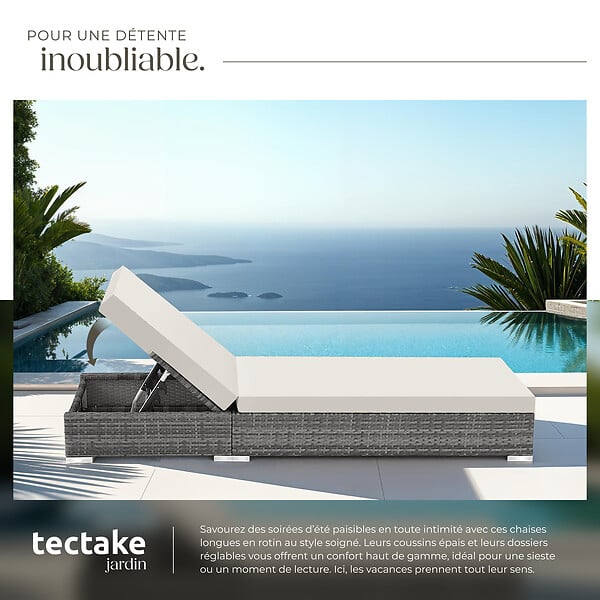 TECTAKE - Lot de 2 bains de soleil design luxueux en rotin et aluminium exterieur gris - large