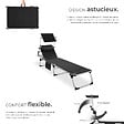 TECTAKE - Chaise longue en aluminium Lorella, rembourrée et pliable noir - vignette
