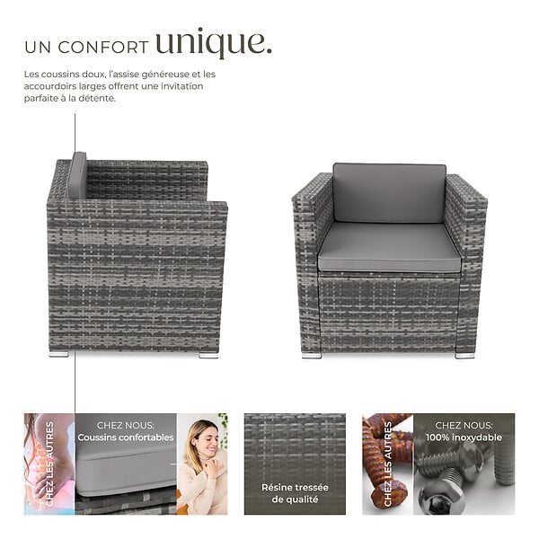 TECTAKE - Fauteuil en rotin Lignano gris - large