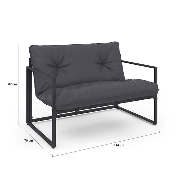 ID MARKET - Salon de jardin bas NAIROBI 4 places en acier gris anthracite - large