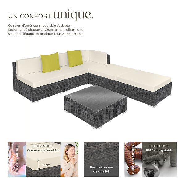 TECTAKE - Salon en rotin avec structure en aluminium Paris gris - large