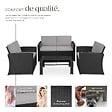 TECTAKE - 4 Places salon bas de jardin noir gris design moderne coussins confortables facile entretien montage facile - vignette